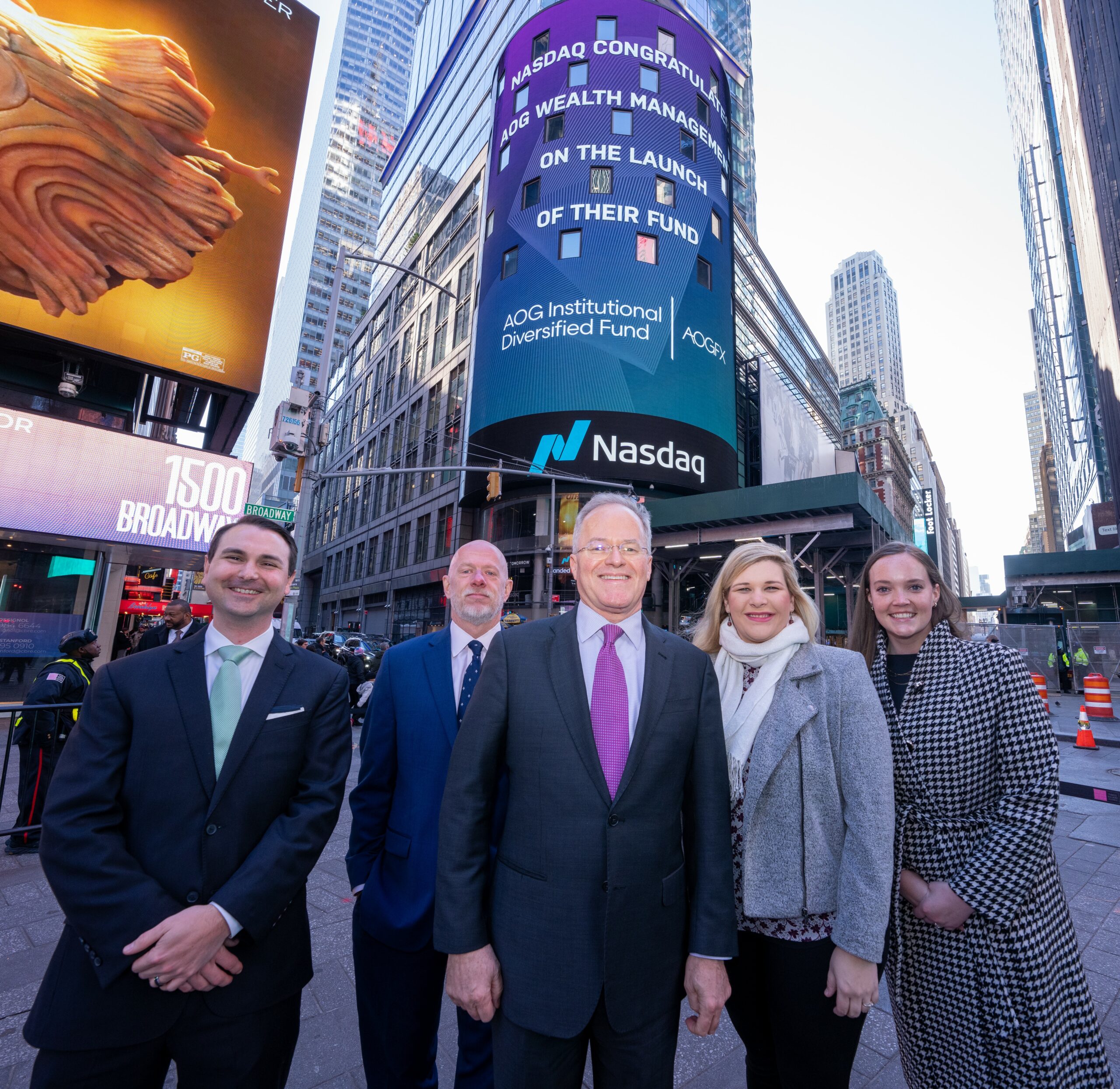 AOG Funds Team in Front of NASDAQ Building