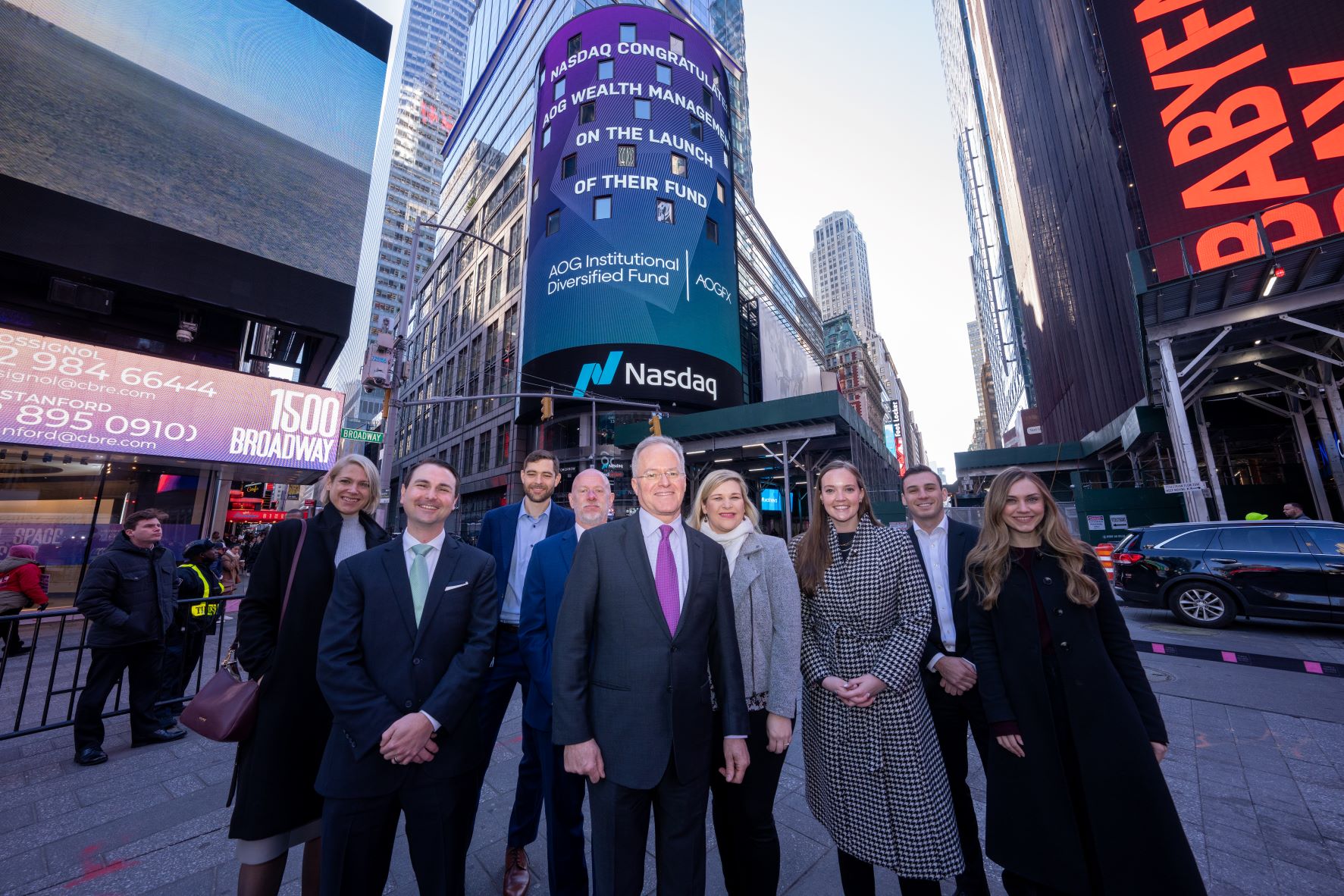 AOG Funds Team in Front of NASDAQ Building